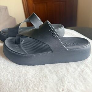 CROCS Women's Platform Flip Wedge Sandals in Black